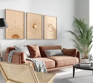 3 Piece Canvas Minimalist Wall Art Print Sun with Rays For Home Decoration - Picture 1 of 6
