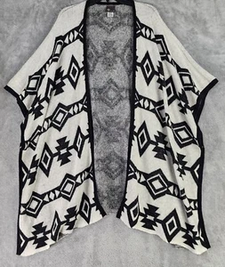Vocal Sweater Womens S/M Black White Wool Blend Aztec Print Open Front Cardigan - Picture 1 of 12