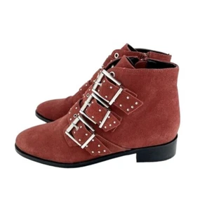 Topshop Krown Amy Ankle Boots Studded Orange Suede Leather Sz 38 EU NEW SH21 - Picture 1 of 8