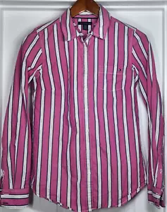 Tommy Hilfiger Womens XS Button Up Shirt Long Sleeve Pink White Striped Top - Picture 1 of 6