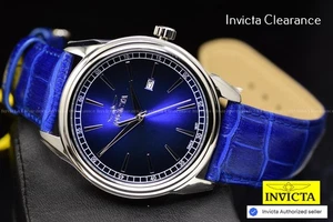 Invicta Men's 43mm CELESTIAL Quartz Blue Dial Silver Tone Blue Leather Watch - Picture 1 of 8