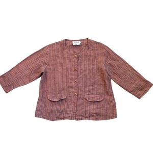 FLAX 100% Linen Woven Jacket Women’s S Burgundy Lagenlook Artsy Blazer - Picture 1 of 10