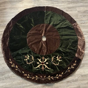 Tree Skirt Christmas Brown Green Velvet Feel Top Satin Bottom - Picture 1 of 5