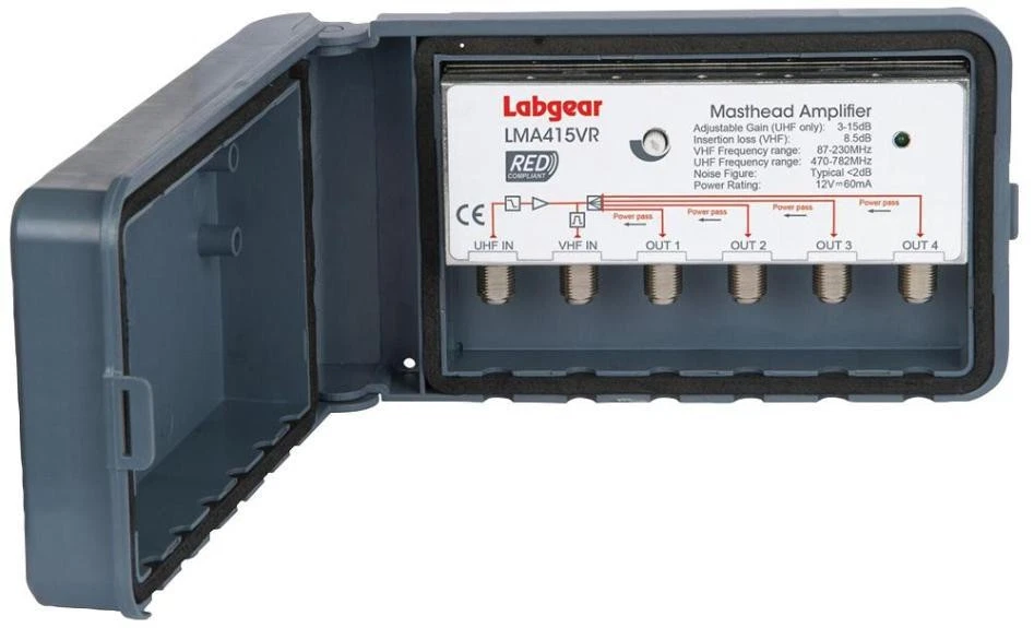 Masthead 4-Way Amplifier with Variable Gain 5-15dB LTE800 Filter, RED Compliant  - Image 1 of 1