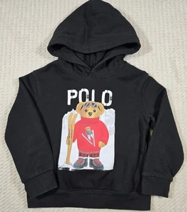 Polo Ralph Lauren Polo Bear Fleece Hoodie Kids Sz 5 Black Graphic Pullover READ - Picture 1 of 10