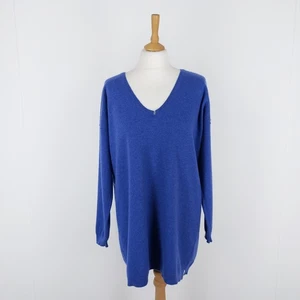 Brora Women's Size 16-18 Blue 100% Cashmere Notch V-Neck Longline Tunic Jumper - Picture 1 of 10