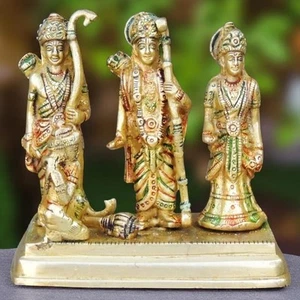 Brass Ram Darbar Murti Rama Sita Lakshman Hanuman Statue Antique Finish 5 Inch - Picture 1 of 3