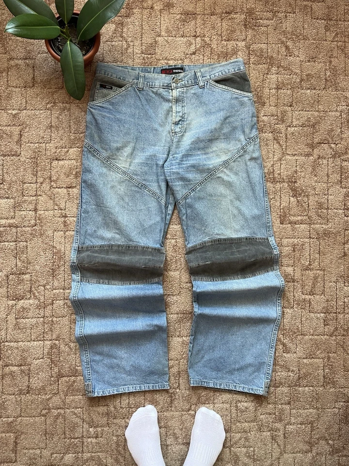 Vintage Diesel Avant Garde 90's Denim Blue Pants With Velvet Size L Men's - Image 1 of 4