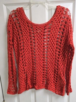 Suéter Pullover Tejido Abierto Crochet Rojo L Mujer Lucky Brand Boho Festival Playa Foto 1 de 4