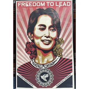 Shepard Fairey AUNG SAN SUU KYI Original Poster 36 x 24 Freedom To Lead Signed - Picture 1 of 10