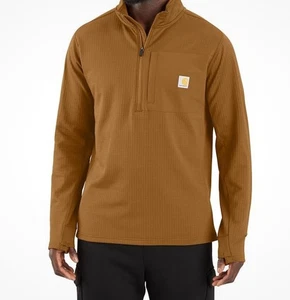 Carhartt Men's 106423 Force® Relaxed Fit Mock Neck Half-Zip  Small Brown - Picture 1 of 14