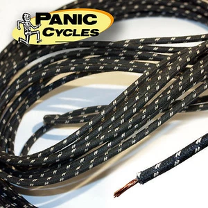 BLACK CLOTH COVERED WIRE 16 GA 25' VINTAGE REPLICA OEM HARLEY TRIUMPH BOBBER - Picture 1 of 2