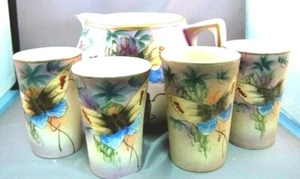 DIVINE Royal Nippon Butterfly Decorated Art Deco Lemonade Pitcher & Cups - Picture 1 of 3