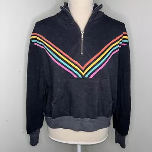 Wildfox Gris Oscuro Arco Iris Rayas Media Cremallera Crop Sudadera con BOLSILLO Talla Mediana - Imagen 1 de 8
