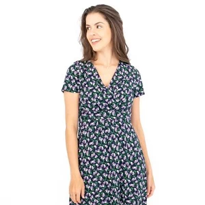 Seasalt Womens Dress Midi Navy Floral Chapelle Jersey Wrap V-Neck Cotton A-line - Picture 1 of 11