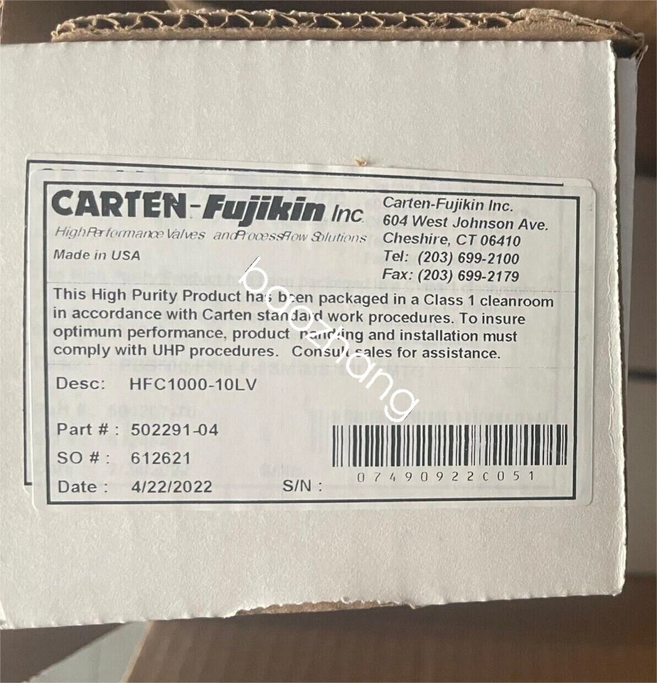 HFC1000-10LV  CARTEN-FUJIKIN 1 inch corrugated pipe valve DHL or FedEx - Image 1 of 1