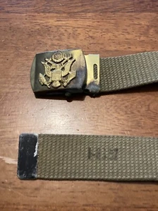 Vintage WWII US Army Brass Belt Buckle & Belt w Army Eagle Seal - Picture 1 of 6