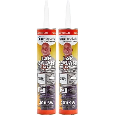 Dicor 501LSW- 1 2PACK Self-Leveling Lap Sealant White 10.3oz Tube RV Roof Repair