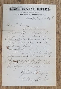 1876 Letterhead Pennsylvania Allentown Centennial Hotel - Picture 1 of 1