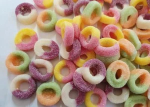 Fizzy fruit Sour Rings sweets multi colour chewy party fruity cones HALAL - Picture 1 of 2