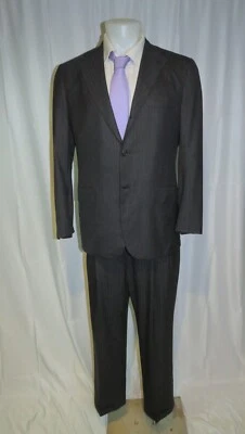 Kiton Blanc Blue Super 180 14 Micron Gray Striped Three Button Suit 40S - Image 1 of 4