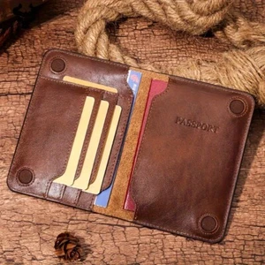 Herren Geldbörse Geldbörse Reisepass Kartenhalter Etui Abdeckung Echtleder schwarz Retro Neu - Bild 1 von 9