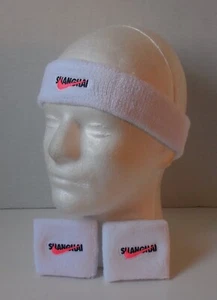 Nike Swoosh 1 Headband 1 Pair of Wristbands Shanghai White/Black/Racer Pink - Picture 1 of 3