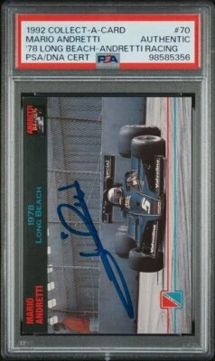 1992 Collect-a-card Mario Andretti '78Long beach-Andretti Racing PSA AUTH - Image 1 of 2