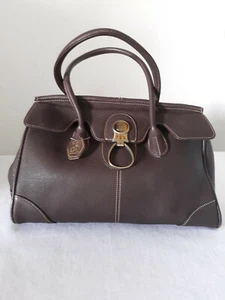 Womens Large Stylish APC Brown Pebble Grain Satchel Doctor Bag Handbag - Picture 1 of 5