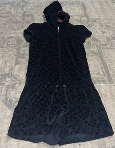 Juicy Couture Shorts Zip Romper Terry Hooded Zip Up Black Sz Small P Womens - Picture 1 of 6