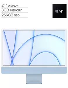 NEW Apple iMac MGPK3LL/A All-in-One 24" Desktop M1 8-Core 8G RAM 256GB SSD Blue - Picture 1 of 9