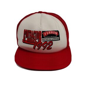 Vintage 1992 Contractors Night Trucker Snapback Hat Cap Mesh Adjustable Red