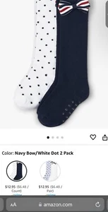 Baby Girls And Toddler Knee Socks Navy Bow/White Dot 2 Pack 4-5T US - Picture 1 of 4