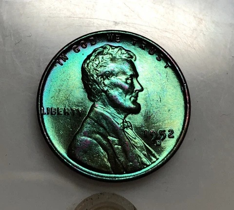Lincoln Wheat Cent 1952 D BU Monster rainbow TONED US Coin Cover