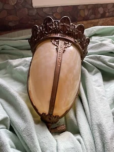 MANSION FIND: ANTIQUE ART GLASS BRONZE PENDANT LIGHT CHANDELIER - Picture 1 of 7