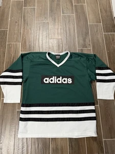Vintage 90’s Adidas Spellout Bar Hip Hop Green White Black Mesh Hockey Jersey XL - Picture 1 of 5