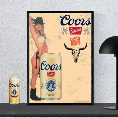 Coors Banquet  Beer 16x24 Pamela Anderson Vintage Retro 80s Style Bar Pub Decor - Image 1 of 4