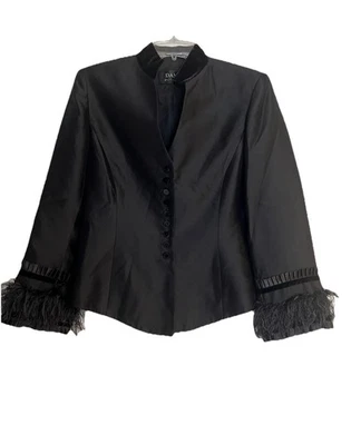 Chaqueta Blazer Mujer Dana Buchman Seda Pluma Borde Terciopelo Botones Talla 6 Foto 1 de 4