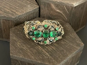 Antigua pulsera victoriana de diamantes de imitación de pasta verde Kelly - Imagen 1 de 15