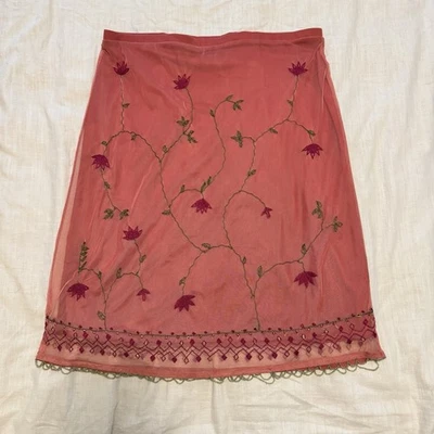 Falda rosa grande floral con cuentas de malla bordada Express de colección para mujer Y2K Fairycore Foto 1 de 4