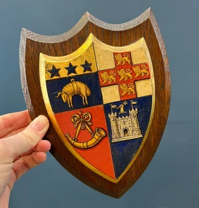 VINTAGE HARROGATE LADIES COLLEGE SHIELD COAT OF ARMS CREST WOOD WALL PLAQUE - Picture 1 of 10