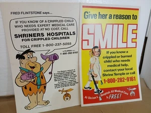 2 Vintage SHRINERS HOSPITALS for CRIPPLED CHILDREN Poster Smile/ Flintstone - Picture 1 of 8