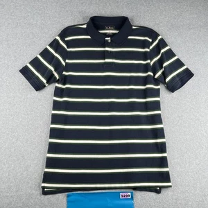 LL Bean Poloshirt Medium dunkelblau gestreift Trim Fit Freizeit Strick Herren - Bild 1 von 8
