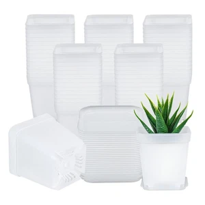 28pcs Transparent Square Plastic Plant Pot Planter Flower Pot with Pallet Tra... - Picture 1 of 7