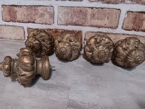 Set Of 5 (Five) Ornate Drapery Curtain Rod Finials Gold for 1.5" Pole - Picture 1 of 6
