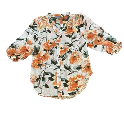 Blusa transparente Figueroa & Flower para mujer talla pequeña floral con botones delanteros Foto 1 de 4