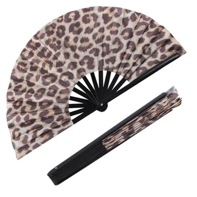 Ventilador de mano plegable grande para hombre/mujer, ventilador de mano Rave, Clack verano leopardo Foto 1 de 4