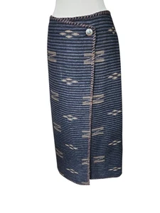 Lauren Ralph Lauren Vintage Southwest Midi Wrap Skirt Womens Size 10 Navy Office - Picture 1 of 8