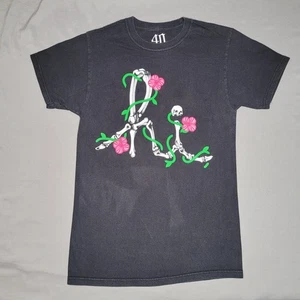 40oz NYC Shirt Mens Small Black Hi Skeleton Flower Graphic Streetwear Tee Bones - Picture 1 of 17