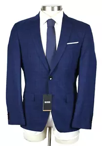 Boss Sport Coat 44 L Men's Blue Plaid Virgin Wool Slim Fit Hutson-224 Blazer NWT - Picture 1 of 12
